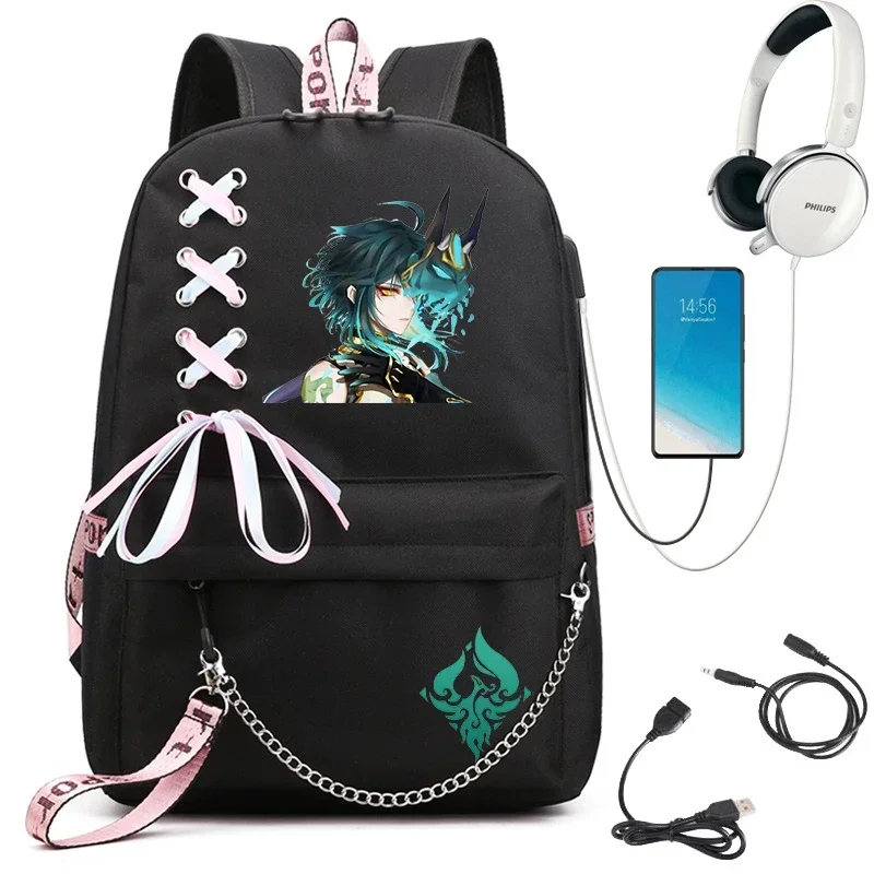 Bookbag Girls School Backpack For College Students Laptop Bagpack Genshin Impact Xiao Teenagers Back MN9