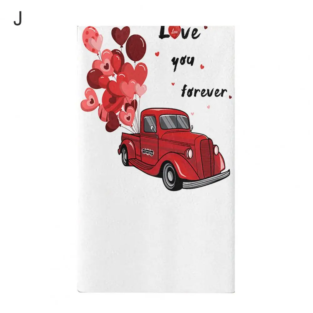 Unique Strong Absorption Microfiber Valentine\'s Day Heart Print Dish Hand Towel Reusable Washing Cloth Kitchen Accessories