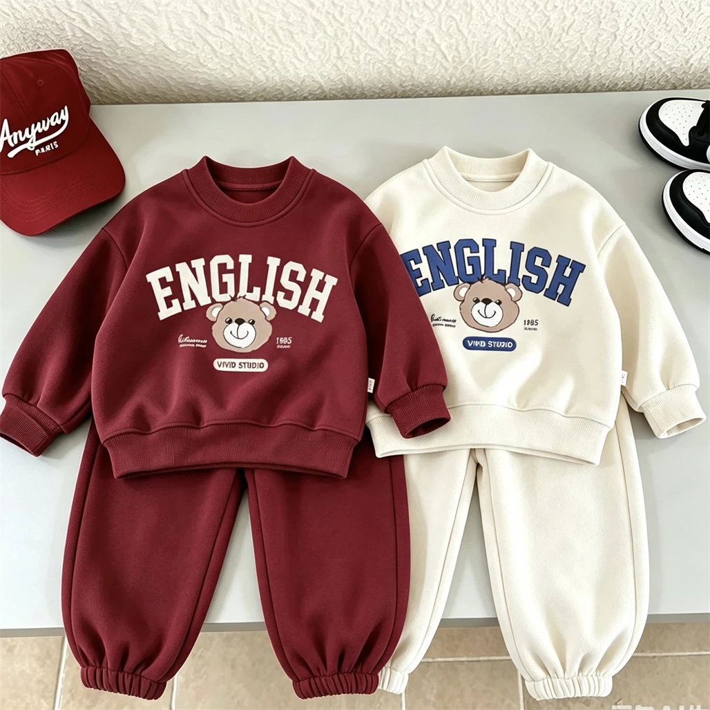 Little Bear Print Hoodie Loose Pants 2Piece Set Outer Wear Cartoon Fashion Costume Toddler Cute Sweatshirts All-match Pants