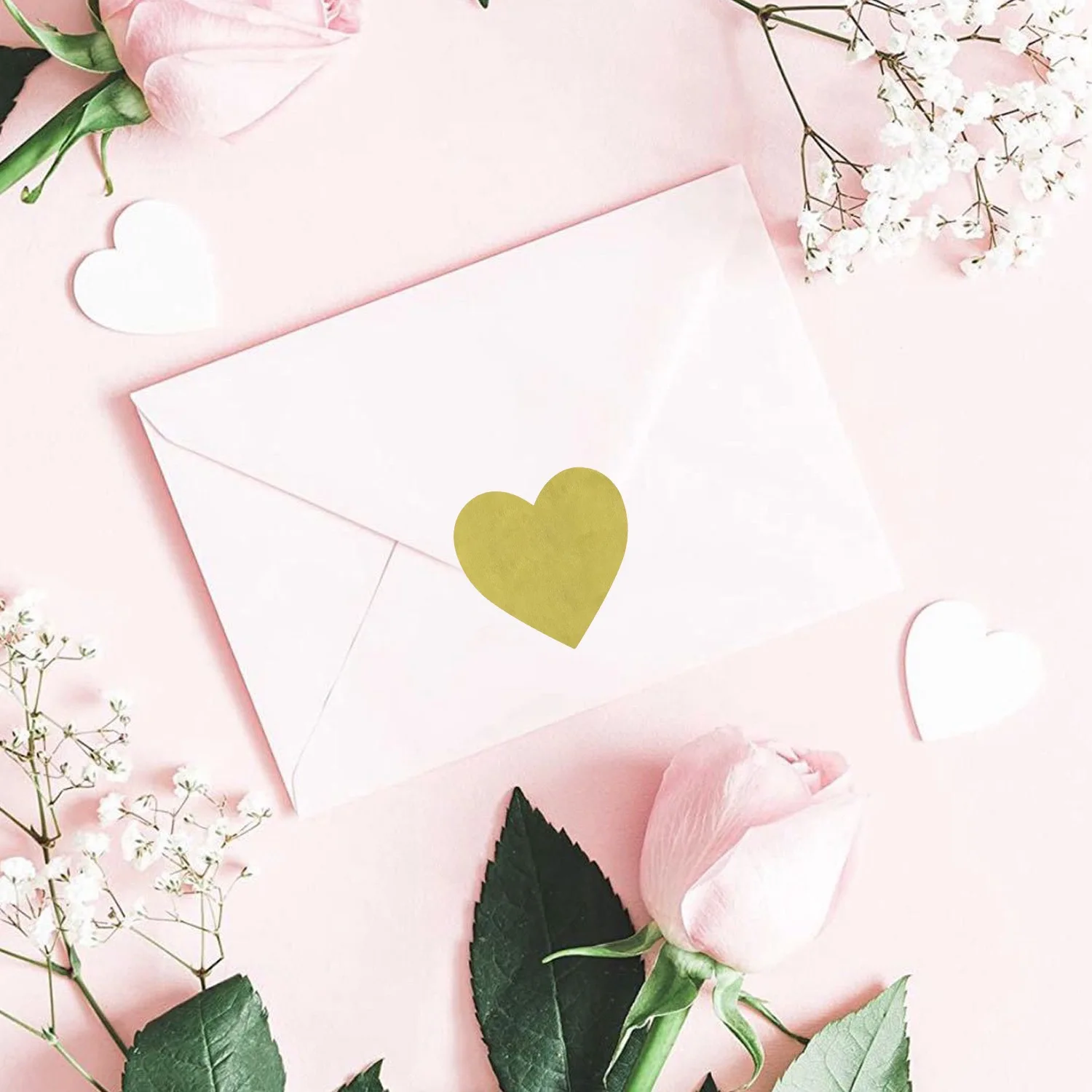 500 pegatinas de corazón dorado, pegatinas de sellado de sobres de papel de aluminio en forma de corazón de amor metálico de 1 pulgada para el Día de San Valentín, regalo de Navidad