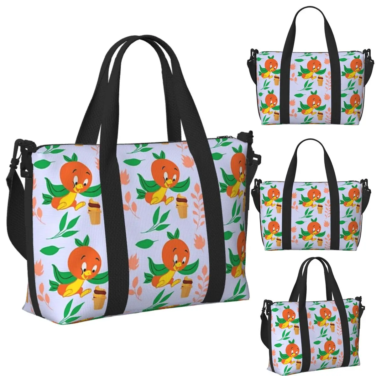 

Custom Orange Bird And Citrus Swirl Beach Travel Bag Large Capacity Tote Bags for Gym Sport Women Shopping Duffle Shoulder Bag