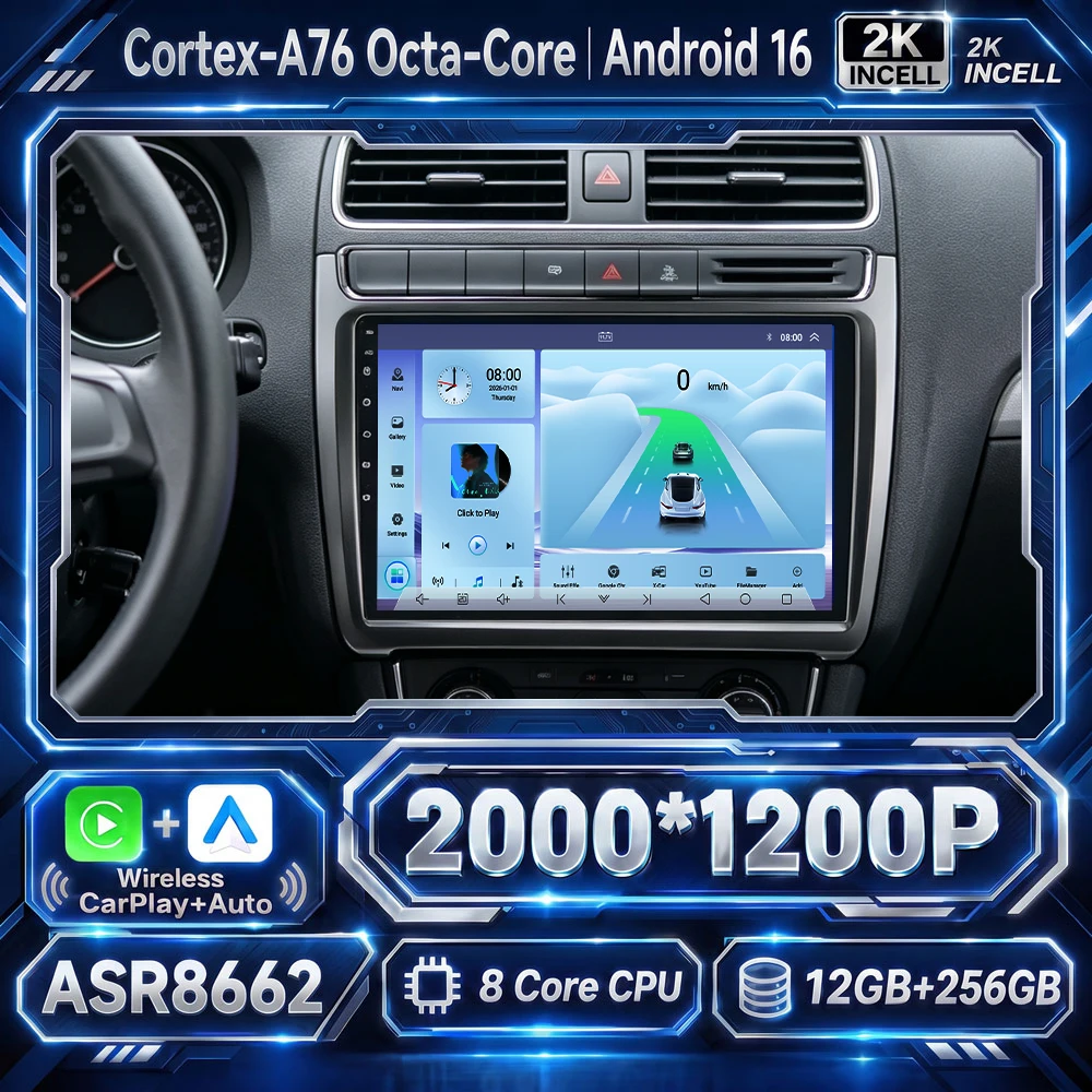Cortex-A76 Octa-Core Android 16 Car For Volkswagen VW polo 5 sedan 2008 - 2020 Navigation Wireless Head Unit QLED No 2din DVD BT