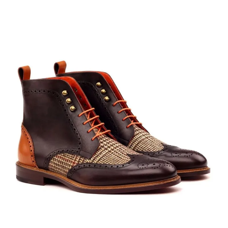 New Block Men Short Boots Gingham Lace-up Square Toe Ankle Strap Handmade Men Ankle Boots Botas De Hombre