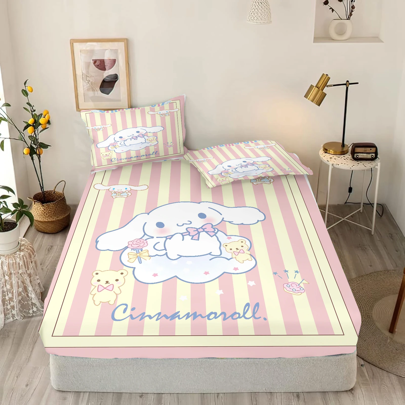 Cinnamoroll Sanrio Fitted Sheet Cartoon Cute Printing Bedding Coverage Sheets Cover Teenager Baby Soft Skin-friendly Elastic