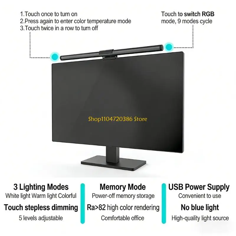 K0EA Hanging Light Touchable Replacement for Computer Work LED Table Lamp Computer