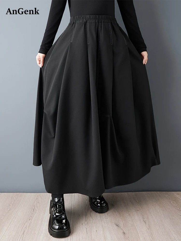 

Необычная черная винтажная юбка большого размера с высокой эластичной резинкой на талии, женские новые свободные повседневные юбки-миди, модная одежда, весна-лето 2026