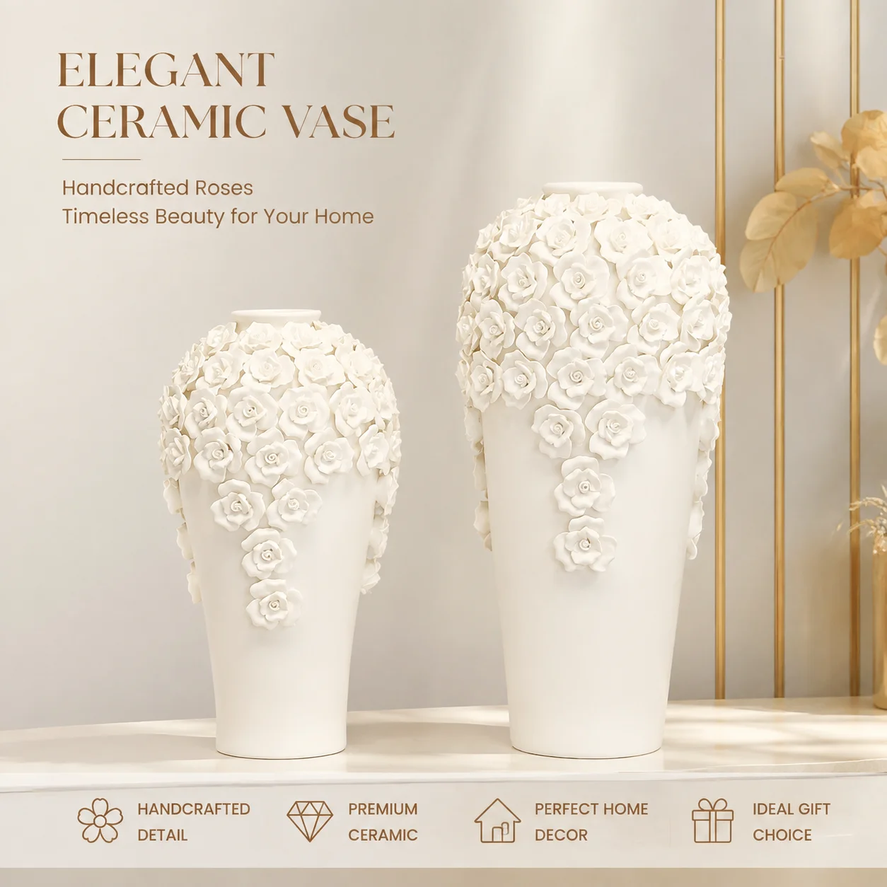 Large Ceramic Flower Vase – Modern Nordic-Inspired Home Decor for Living Room or Bedroom