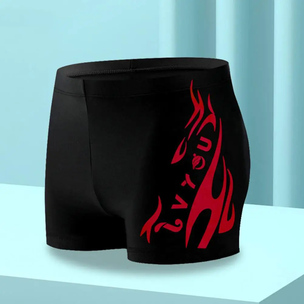 Adult Swim Trunks with Drawstring Men High Waist Swim Trunks Flame Print High Waist Men's Swim Shorts for Beach for Summer