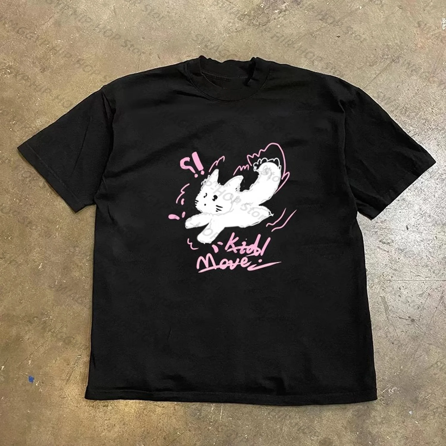 

[XNF Official Store]260 Grams Of Heavy Cotton! Cute Kitten kid! move T-shirt Hip Hop Baggy Men's Women's Short-Sleeved Tees Tops