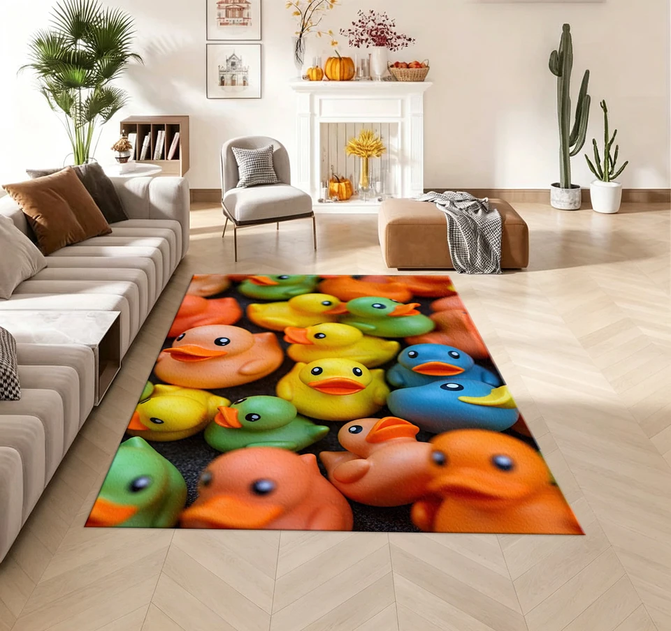 Colorful Rubber Duck Cartoon Area Rug for Kids