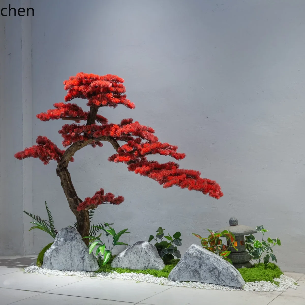DSAArtificial Tree Welcome Pine Red Beauty Pine Hotel Window Staircase Indoor Green Plant Ornament Landscape Decoration