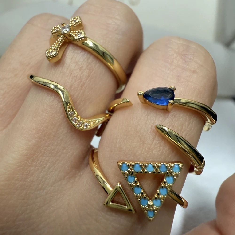 زركونيا موجة الدائري للنساء للجنسين الذهب اللون الفولاذ المقاوم للصدأ Anillos شخصية السهم الصليب المفتوحة خواتم مجوهرات مغني الراب الهدايا