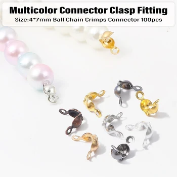 Conector de hierro Multicolor de 4x7mm, accesorio de cierre para hacer joyería DIY, cadena de bolas, extremo de Calotte, componentes de conector, 100 Uds.