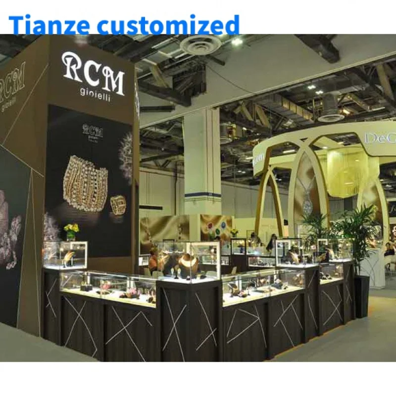 （customized）Fashionable Jewelry Display Cabinet  with LED Light Wooden Jewelry Counter Design Jewelry Kiosk Design Mall