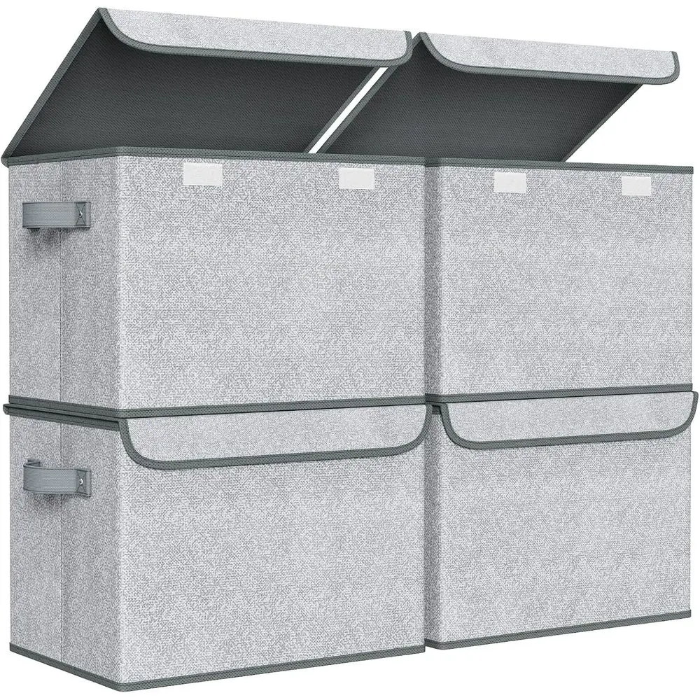 

Контейнеры для хранения с крышками [набор из 4 шт.] — большие складные тканевые коробки для хранения с крышками, декоративные органайзеры для шкафа и хранения