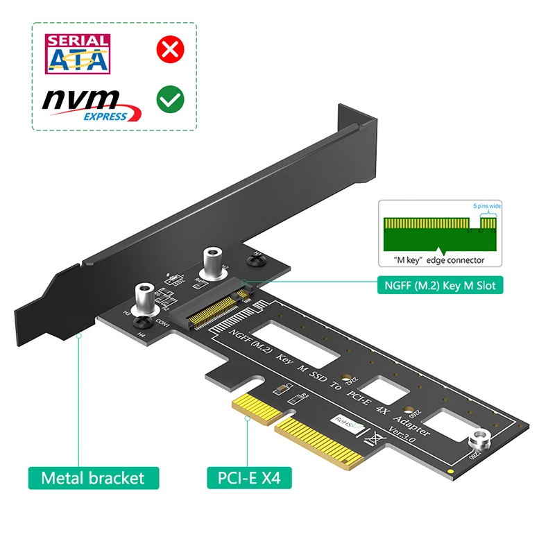 PCI Express 3.0 X4 to M.2 NVME M Key Expansion Card Supports 2242 2260 2280 M2 NVME SSD Riser with Low Bracket PCIE NVME Adapter