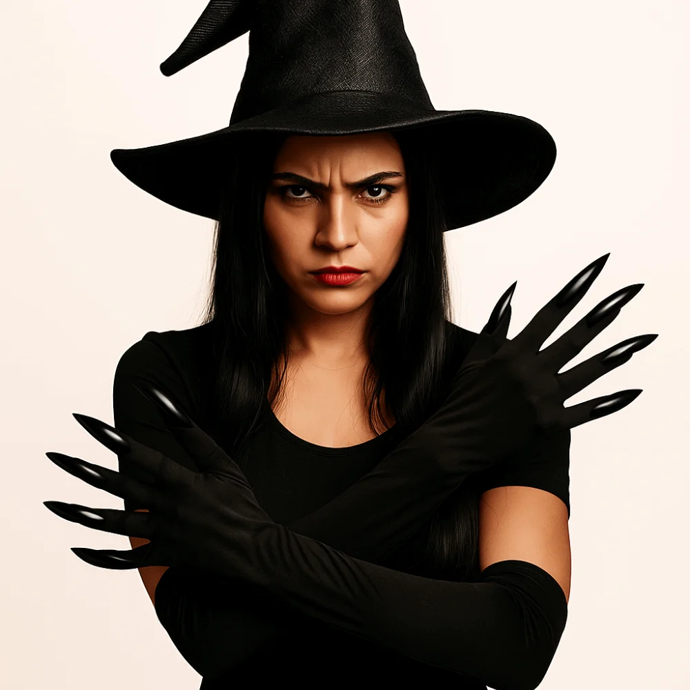 Black Halloween Makeup Black Nail Gloves Elastic Funny Ghost Cat Demon Paw Gloves Full Finger Women Long Mittens