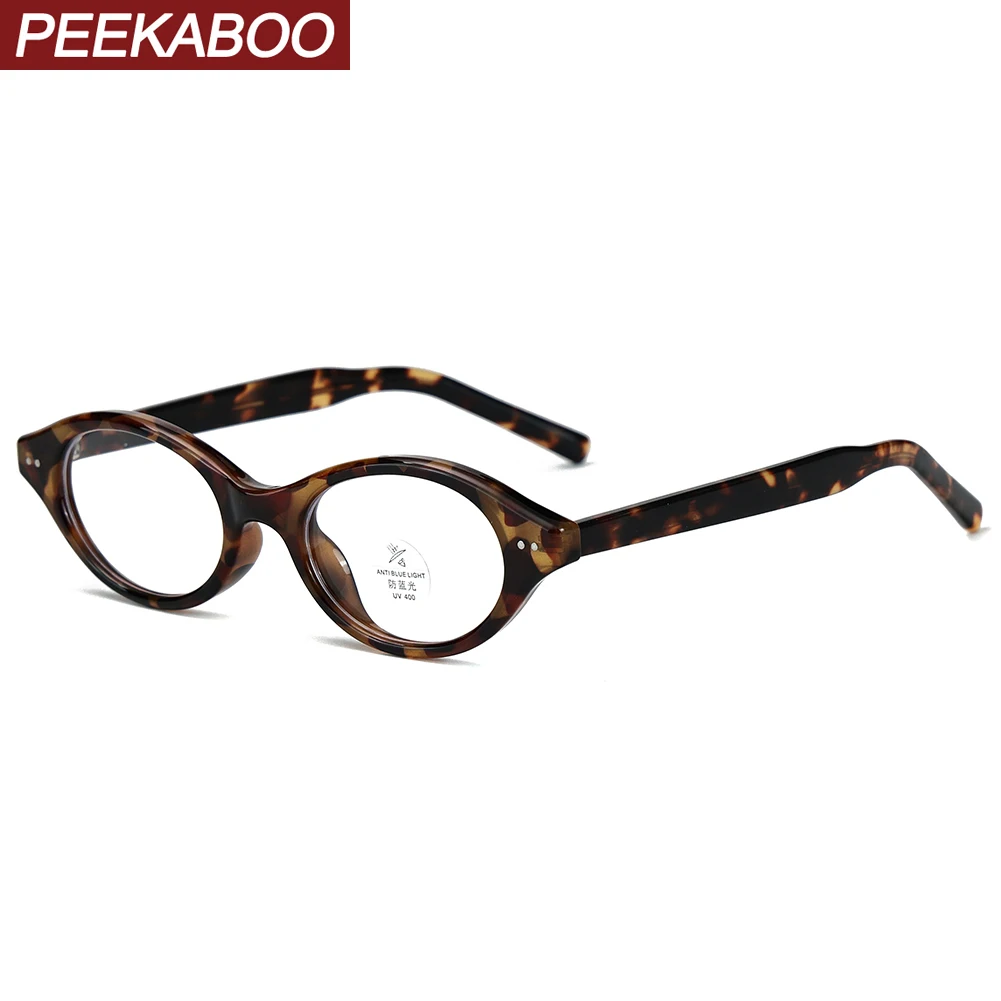 Peekaboo retro owalne okulary ramki dla mężczyzn TR90 koreański styl damskie małe okulary blokujące niebieskie światło octan lampart czarny unisex