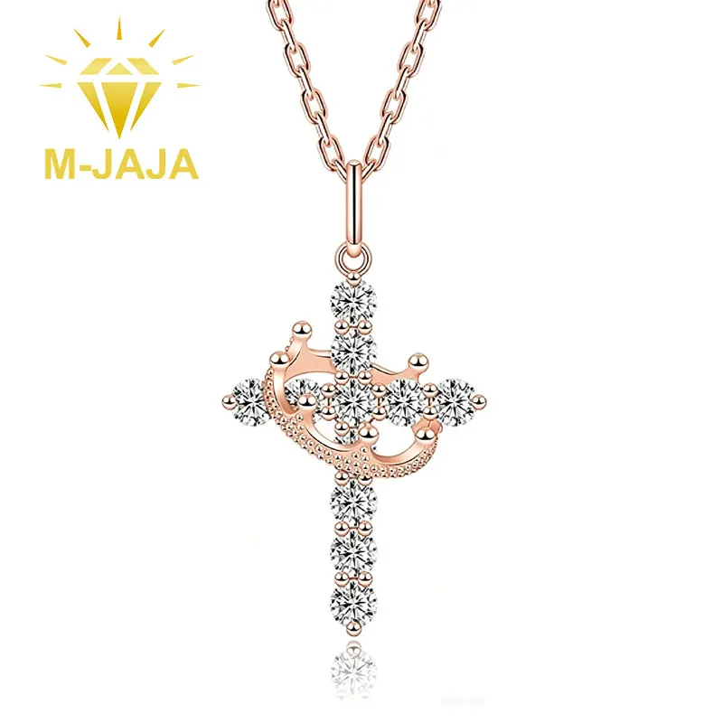 

Pretty Beauty 925 Sterling Silver Moissanite Crown Cross Necklace Royal Cross Pendant Christian Faith Jewelry Gift for Women Men