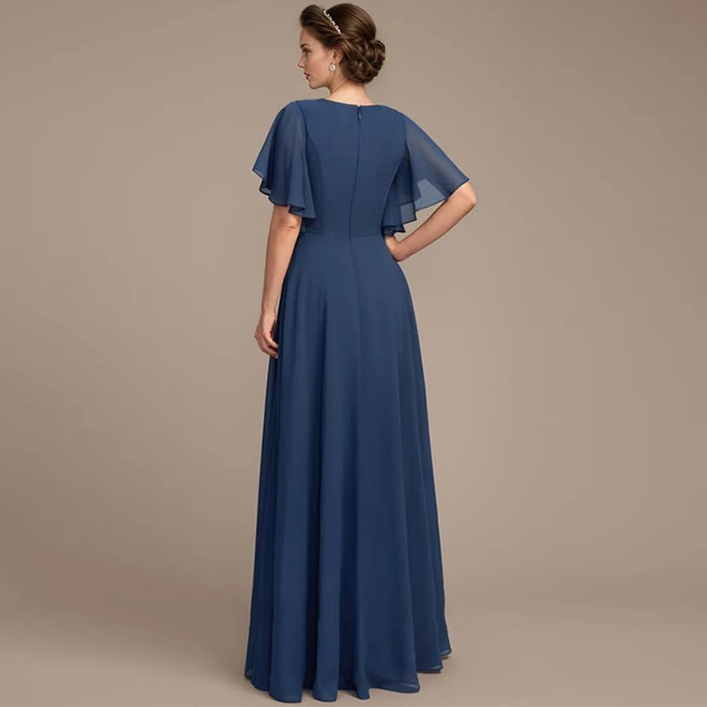 فساتين أم العروس بأكمام مكشكشة رائعة مخصصة للنساء مزينة بالدانتيل والشيفون غير المتكافئة فستان أم العريس