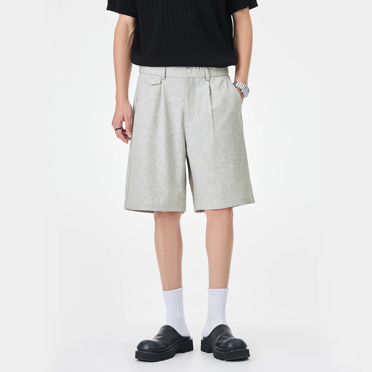 Men's Casual Linen Shorts Summer Outerwear Loose-fit Bermuda Shorts Breathable Slight Stretch