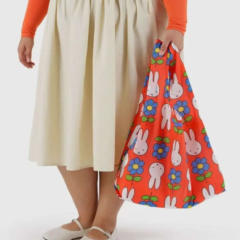 Bolsas de compras de la serie Miffy de dibujos animados, bolsa de almacenamiento ligera plegable de gran capacidad con estampado bonito y creativo