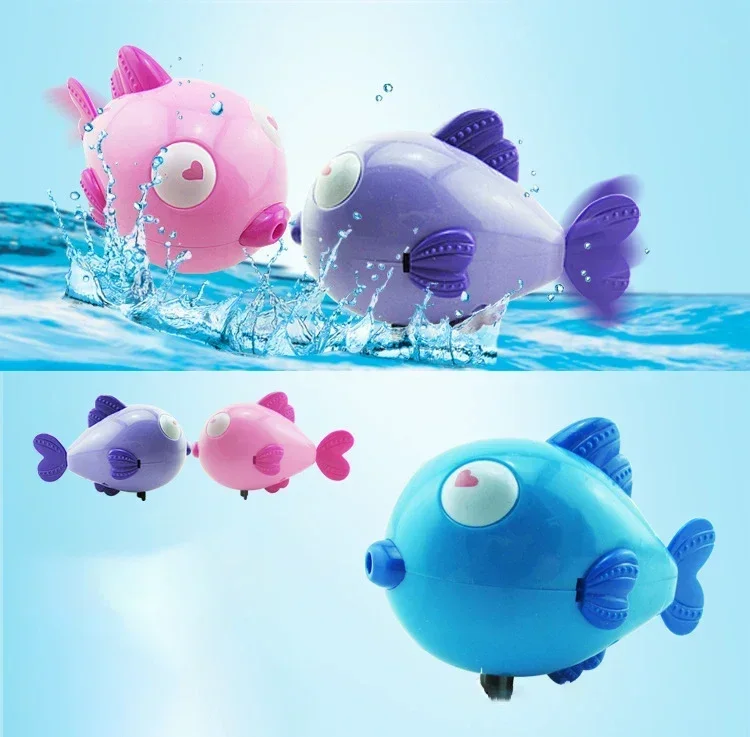 Baby Bath Toys Cartoon Kiss Fish Swimming Animal Baby Bathing Shower Toys Wound-up Chain Clockwork Bathing Toys