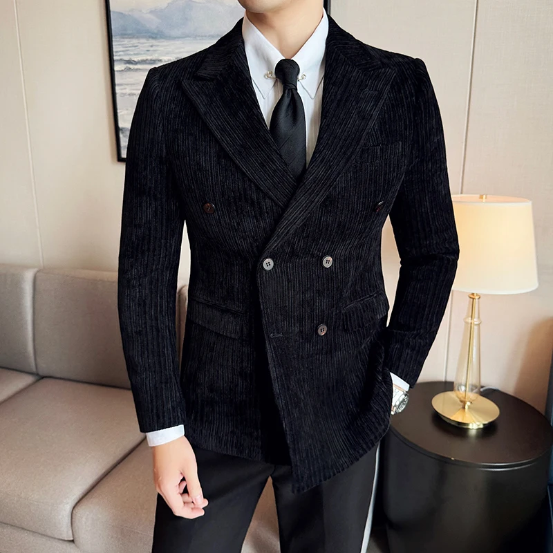 Luxury Velvet Men Blazers Autumn Winter Casual Business Suit Jackets Slim Fit Double-breasted Banquet Party Wedding Dress Jacket