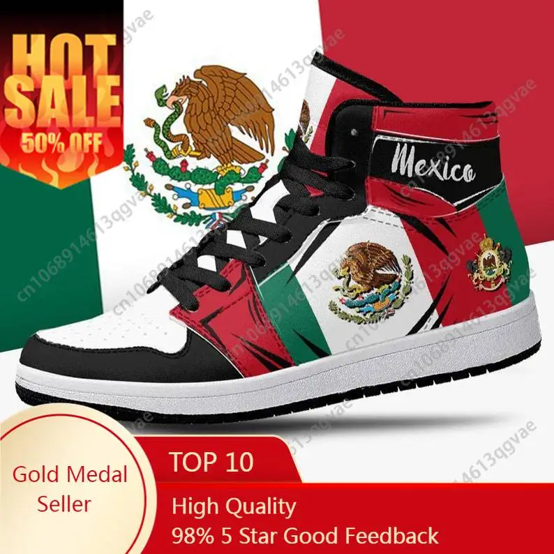 Mexico Flag Premium High Tops Basketball Sneakers Print Design Woman Man Holiday Party Matching Customized DIY Dropshipping