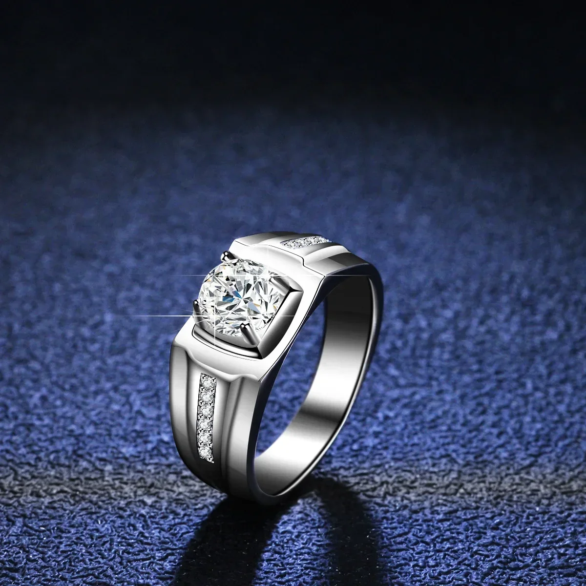 Anillo de platino Pt950 para hombres, anillos de diamante de moissanita de 1CT para hombres, anillo de compromiso, joyería de boda clásica para hombres, prueba positiva