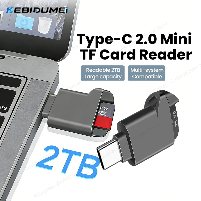 KEBIDUMEI Mini TF Card Reader External Storage Memory Card Type-C Adapter For iPhone 17 16 Laptop MacBook USB 2.0 TF Card reader