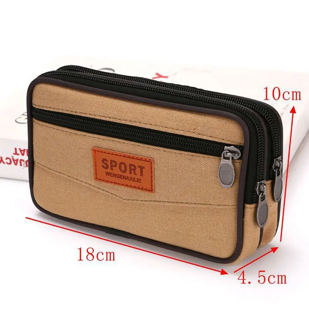 محفظة محفظة طبقة مزدوجة الرجال حقيبة الهاتف حزام الحقيبة الأفقي الهاتف المحمول الحقيبة عادية العمودي الرجال الخصر حزمة التخييم #6