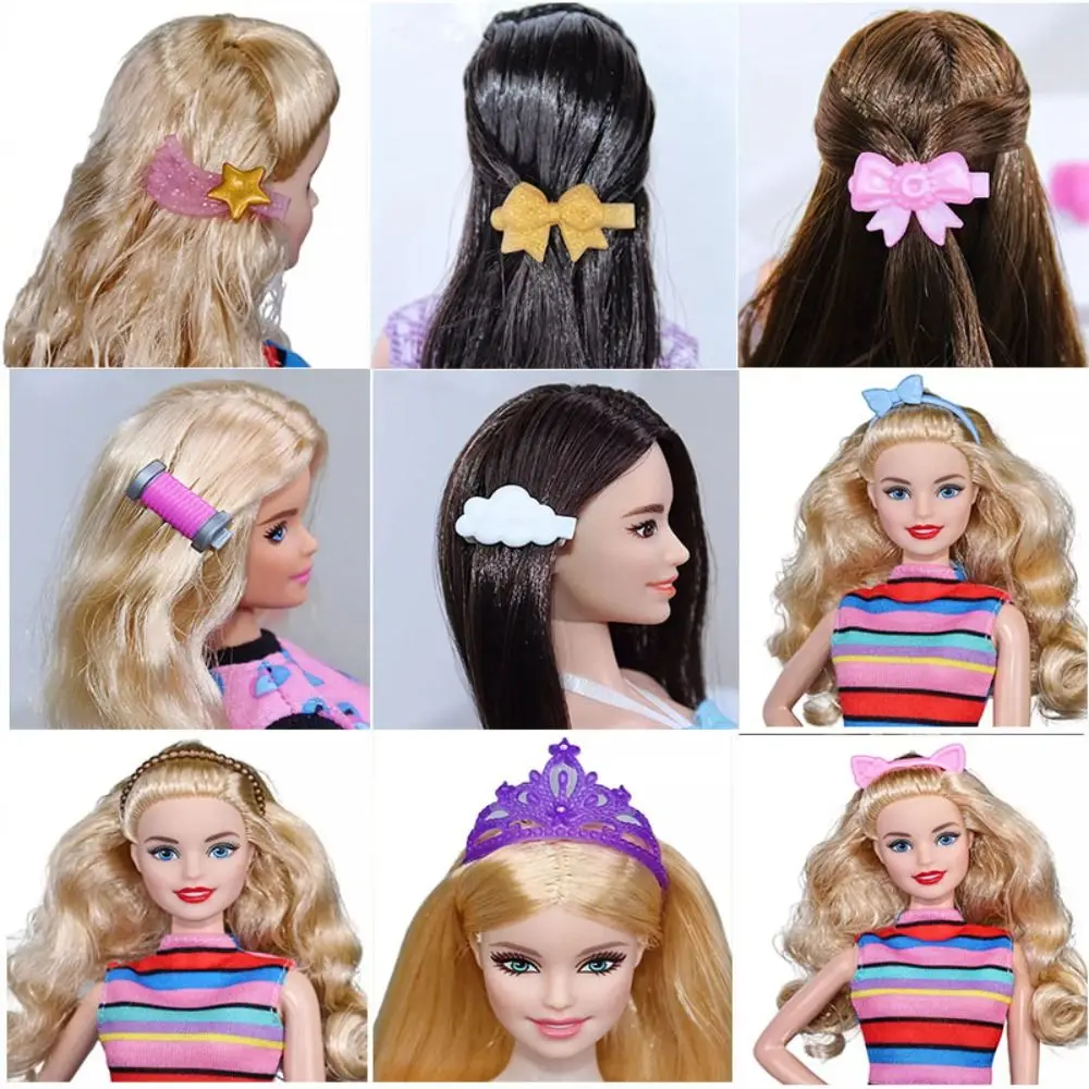 Fashion Mini Cown Plastic Doll Headwear For 30cm Doll Pink Bow White Cloud Hairpin Jewelry Clothes Accessories DIY Toys Kid Gift