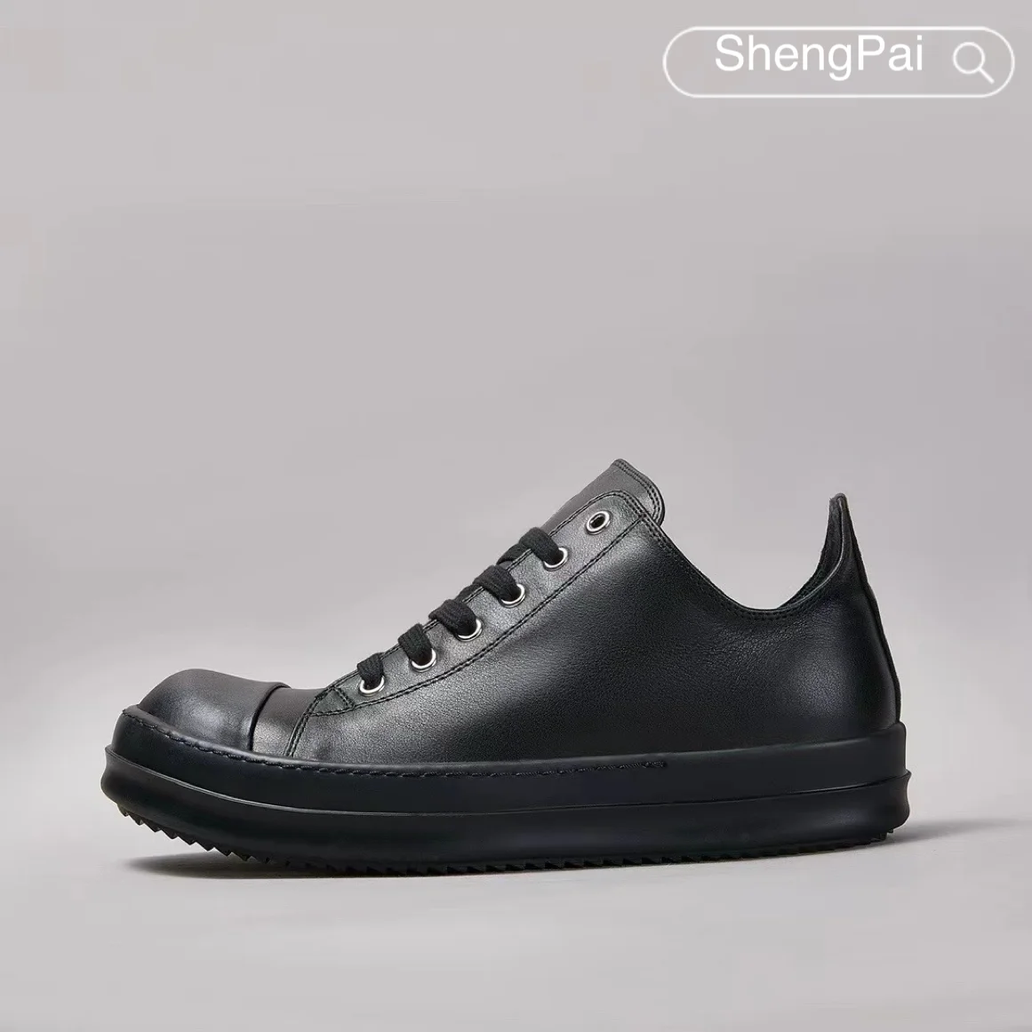 

Men's Women's Low Top Leather Sneakers All Black Color Casual Sports Running Shoes O-WEN Breathable Comfortable Walking Shoes