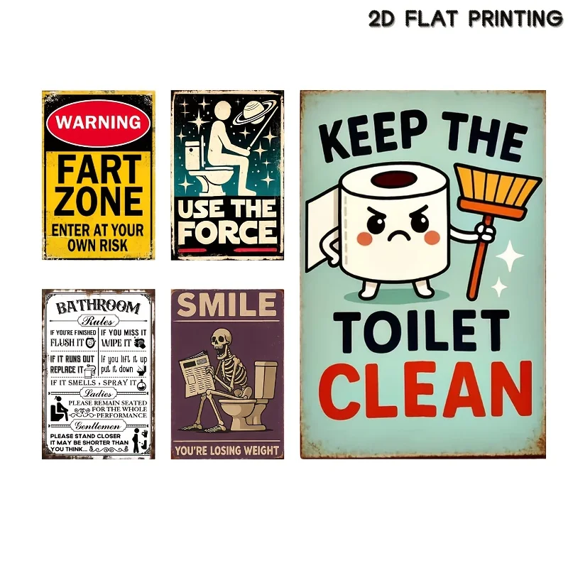 Decorative Sign& Plaque 5pcs Vintage Funny Bathroom Metal Signs, Humorous Toilet Rules Wall Decor with Fart Zone, Keep Toilet Cl