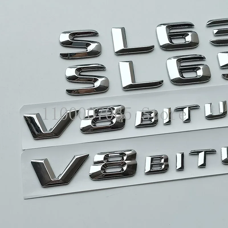 2015 Chrome Sharp Letters SL63 SL65 V8 Biturbo Top ABS Emblem for Car Side Fender Trunk Nameplate Logo Sticker