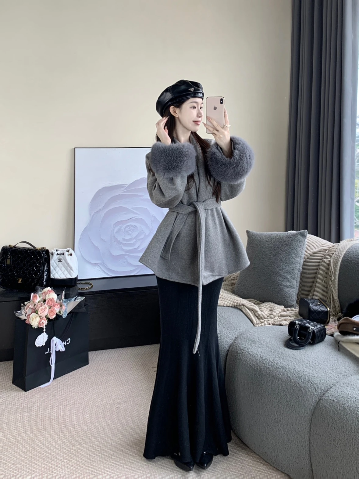 

Модный женский комплект из вязаного пальто и шерстяных брюк больших размеров для осени и зимы, с V-образным вырезом, прямого кроя...