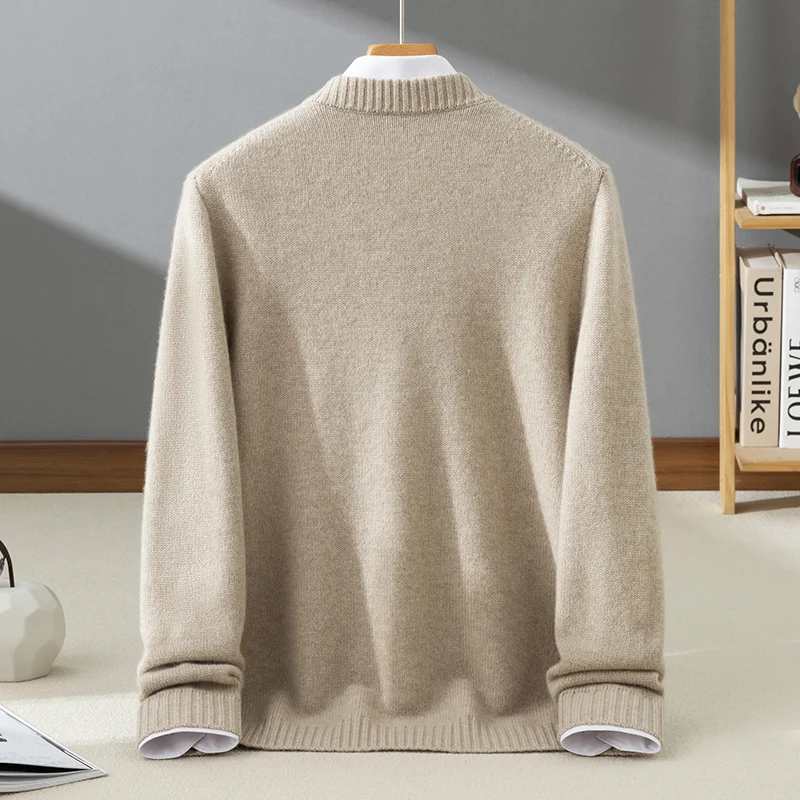 High quality 100% cashmere men's pullover knitted sweater Pull luxury Jumper round Neck thick Tops trendy men's streetwear