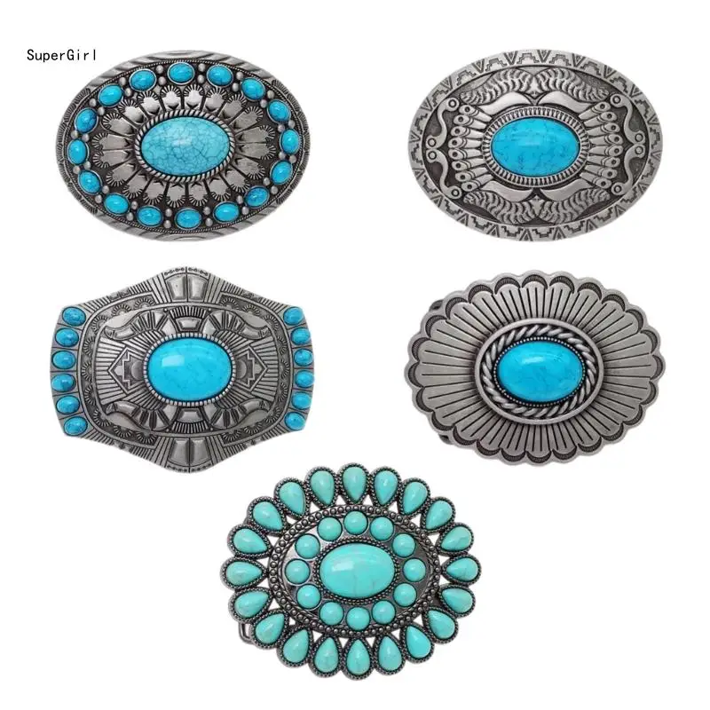 Teen Metal Belt Buckle Rock Fans Carved Floral Pattern Belt Buckle Replacements J78E