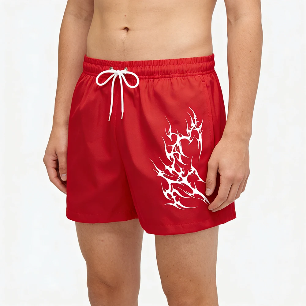 

Outdoor Men's Quick Dry Beach Shorts Lightweight Breathable Fabric Drawstring Waist With Pockets Wing-Shaped Thorn Graphic Print