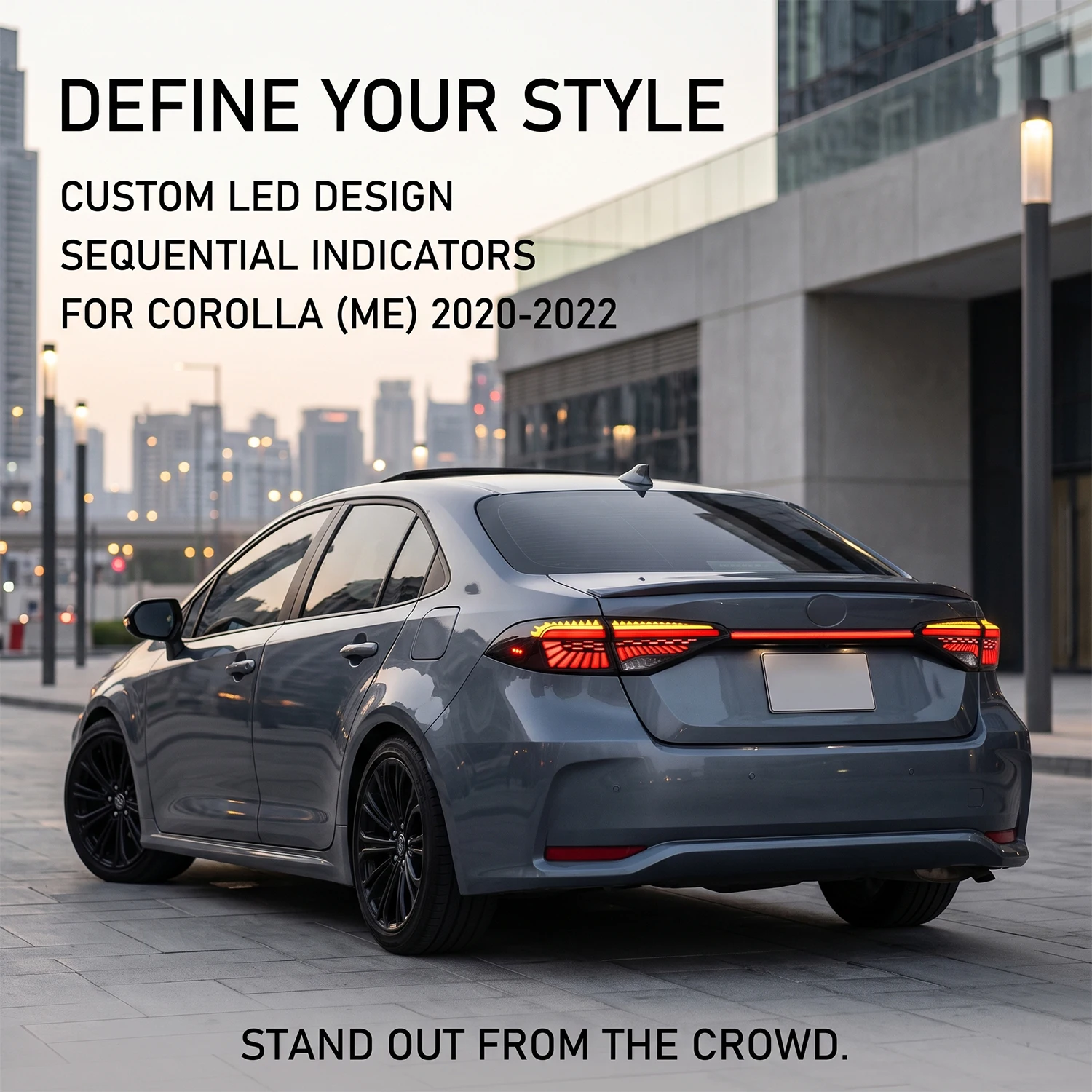 HCMOTIONZ LED Tail Lights for Toyota Corolla GCC Middle East 2020-2022 E210 Center Light Bar Animation Sequential Smoke Red