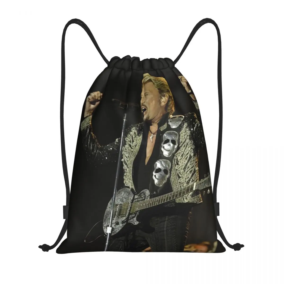 

Custom Johnny Hallyday French Singer Drawstring Bags Men Women Lightweight Heavy Metal Rock Sports Gym Storage Backpack