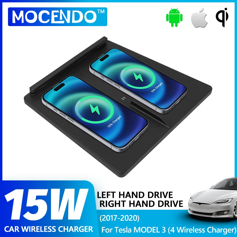 

New Design 4 Phone Wireless Chargers For Tesla Model 3 2017-2020 LHD and RHD QI Mobile Phone 15W Hidden Car Dashboard Holder