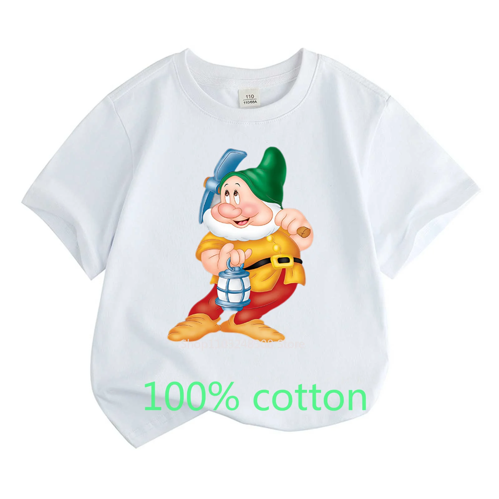 Summer Children\'s Clothes 100%Cotton T-shirt Boys Girls Kids Tops Dwarf Cartoon Round Neck Short-sleeved T-shirt Toddler 2-15Y
