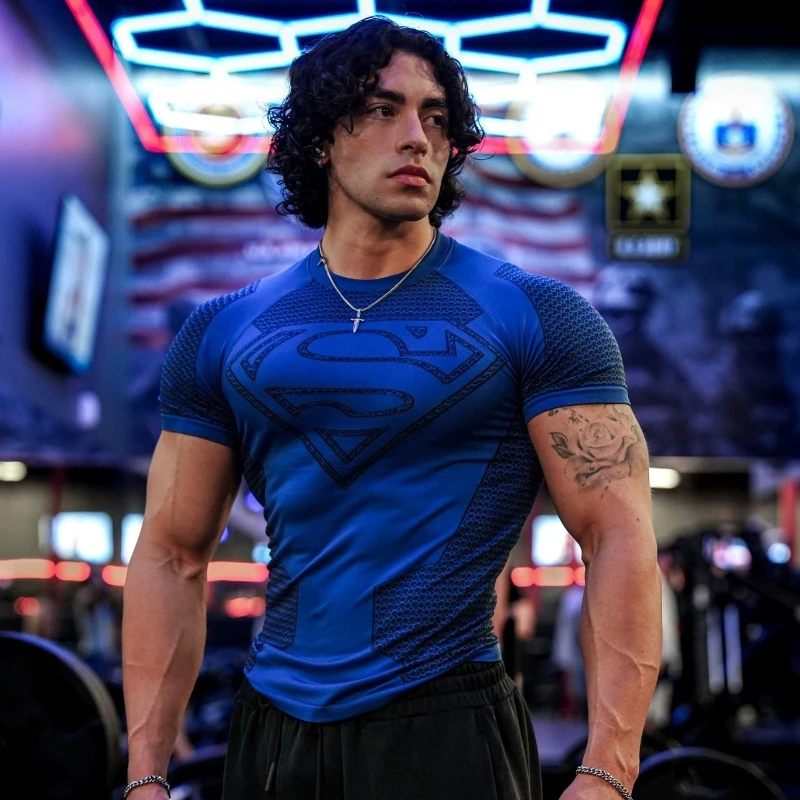 2025 الرجال تشغيل تي شيرت رياضي التدريب سريعة الجافة ضيق قصيرة الأكمام قميص كمال الاجسام ضغط اللياقة البدنية المحملة القمم الرجال الملابس #4