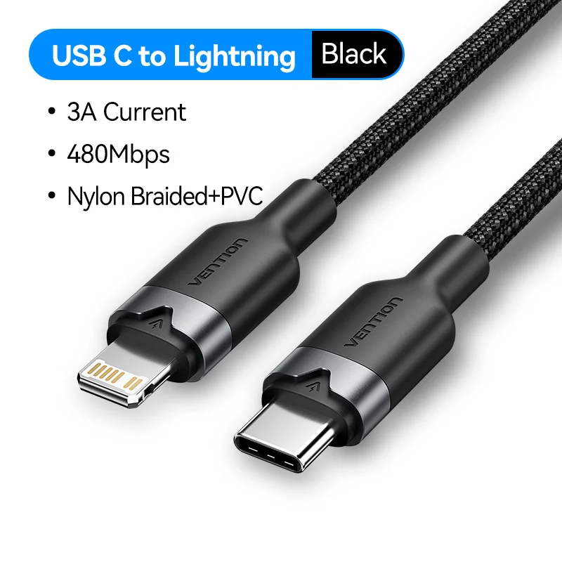 Vention PD 27W USB Type C naar Lightning snellaadkabel voor iPhone 8-14-serie USB Type C naar Lightning-oplaadkabels voor iPad
