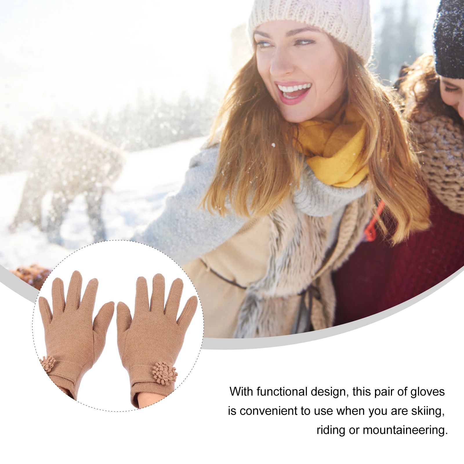 

1Pair Cashmere Thermal Gloves for Women Windproof Winter Outdoor Skiing Gloves with Touch Screen Fingertips Warm Comfortable