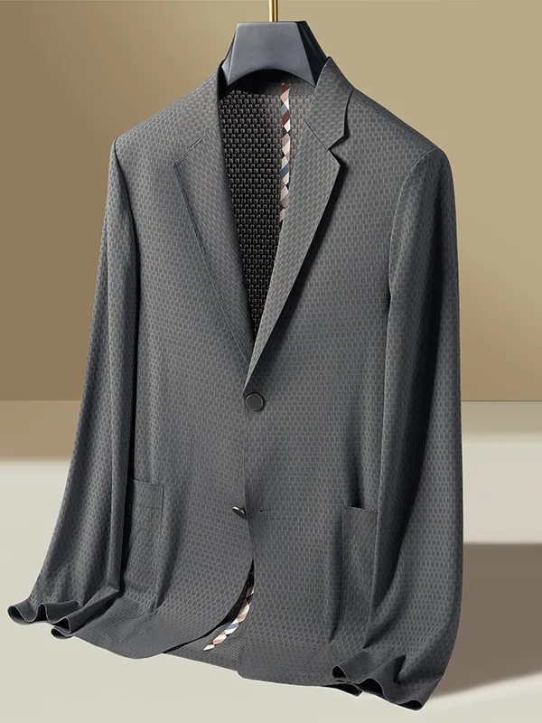 

Деловой повседневный пиджак из ледяного шелка для мужчин среднего возраста, приталенный, дышащий, тонкий, с длинными рукавами, на двух пуговицах, с декоративным дизайном пуговиц
