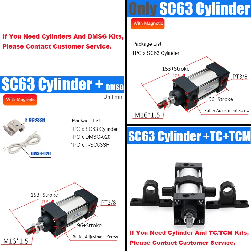 SC63X1000 Pneumatikzylinder 100-1000mm Hub Doppeltwirkender Luftzylinder für Verpackungsmaschinen, kundenspezifischer Hub verfügbar – Detail 3