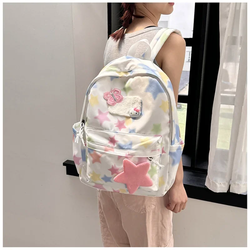 Sanurgente-Cartable étudiant Hello Kitty, sac à dos une pièce, épaule rose, léger, grande capacité, dessin animé mignon, nouveau